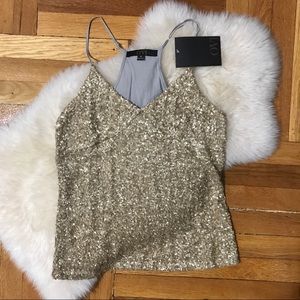 V-Neck Gold Sequin Tank Shirt (NWT)